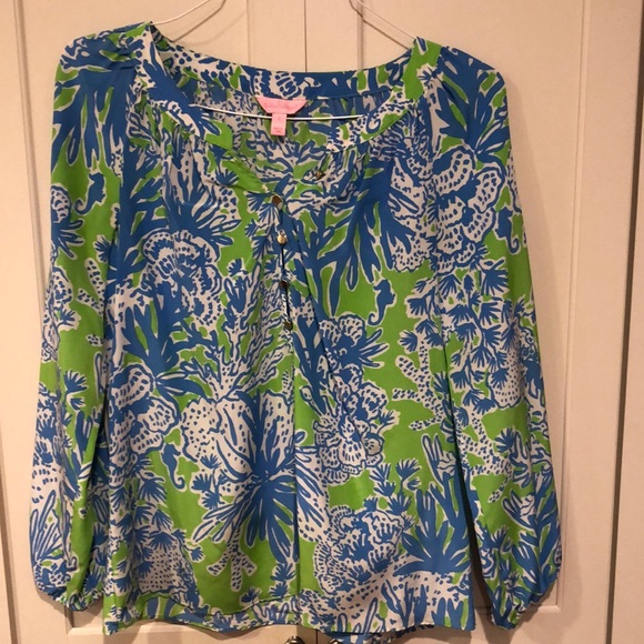 Lilly Pulitzer Elsa Silk Blouse Small Coral design - Picture 1 of 14